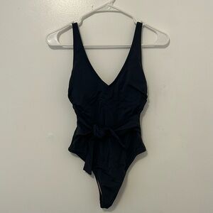 Dark Blue Shore One-Piece Swimsuit with Tie Waist